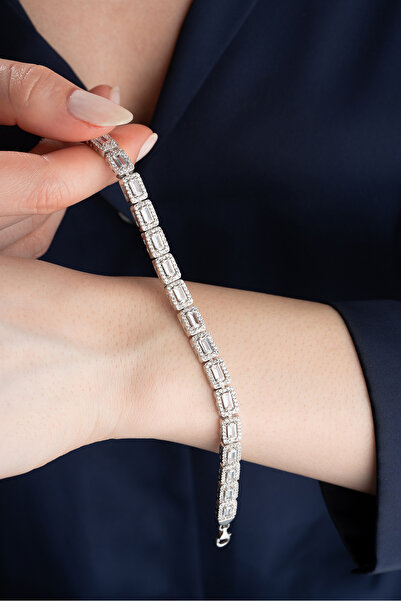 Silvano Jewelry 925 Ayar Gümüş Baget Taşlı Su Yolu Bileklik