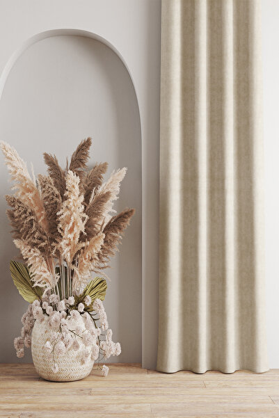 Homefesto Modern Background Curtain Honeycomb Velvet Textured Beige Curtain Pleatless Extra-forced Sunshade 140 x 260 cm