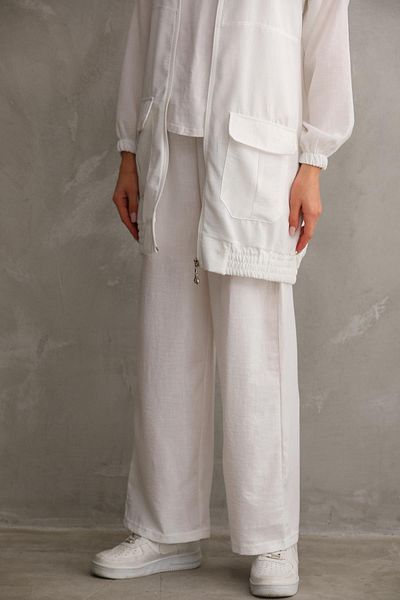 WestBound Γυναικείο Hijab Summer Trench Παντελόνι Κάτω Τοπ Διπλό Λινό Σετ - Λευκό
