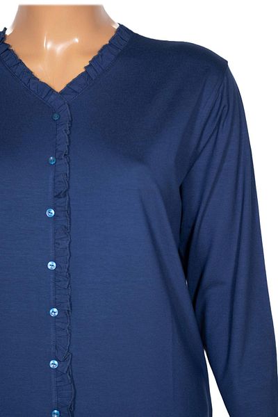 Pıtırcık Cimariva Γυναικεία Country Plus Size Μπλούζα Indigo με βολάν V λαιμόκοψη