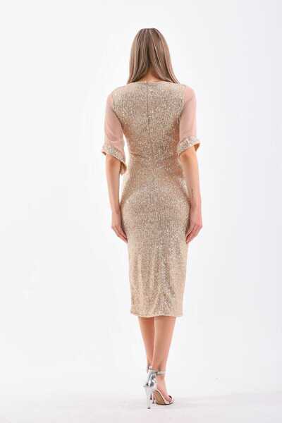 CİXAPLE Pul Payetli Midi Boy Abiye Elbise