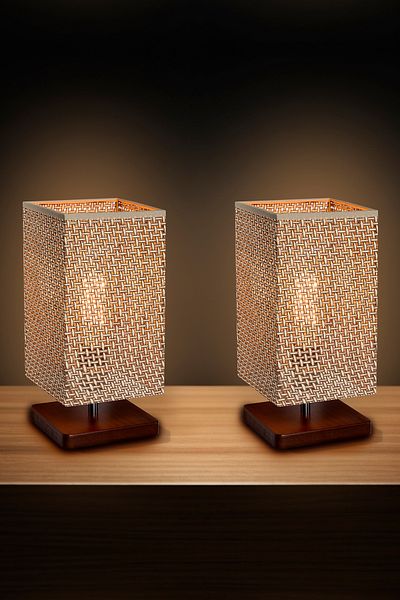 EFLIGHTDESIGN 2 قطعة عاكس الضوء الخشبي القهوة الحديثة الأنيقة غرفة نوم غرفة المعيشة الجدول مصباح