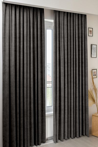 Homefesto Modern Background Curtain Honeycomb Velvet Textured Gray Curtain Pleatless Extra-forced Sunshade 140 x 260 cm