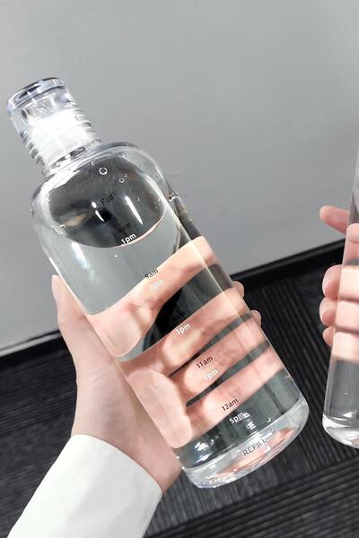 ALBETTO قارورة زجاجية من البورسليكات سعة 750 مل، قارورة مياه متدرجة مع ساعة ل...