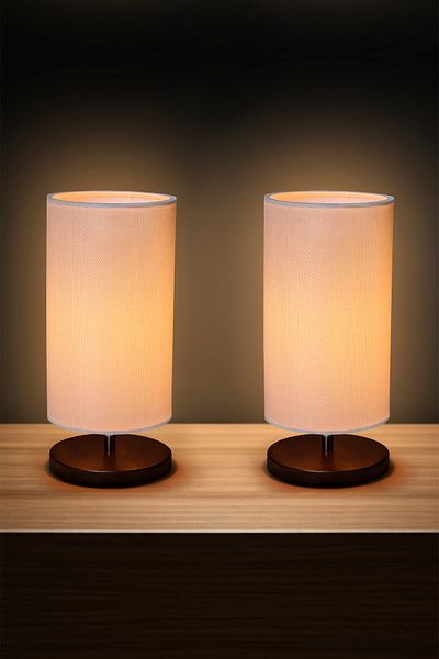 EFLIGHTDESIGN 2-Piece Wooden Lampshade White Modern Stylish Bedroom Living Room Table Lamp