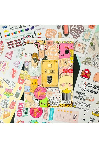 hediyeofisi تصميم مخصص - كتاب الملصقات My DIY مقاس 24*17 سم، 16 صفحة ملصقات ملونة