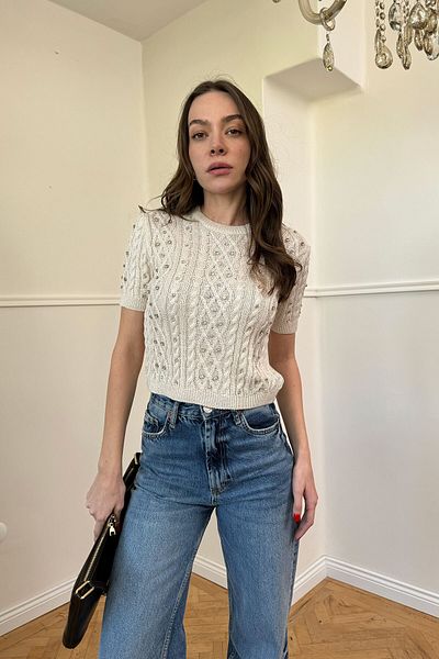 MAGARDE Short Sleeve Stone Knitwear Sweater - STONE