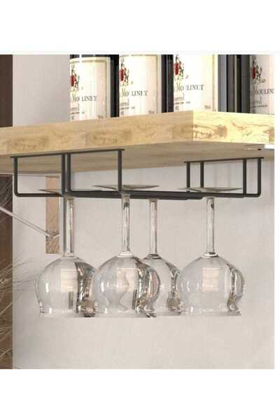 almital mobilya aksesuarları furniture accessories Tavana Monte 2 Bölmeli Siyah Paslanmaz Metal Kadeh Askısı