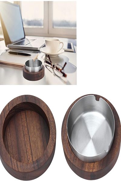 EKBAĞ Decorative Wooden Stainless Steel Indoor Outdoor Windproof Ashtray With Lining