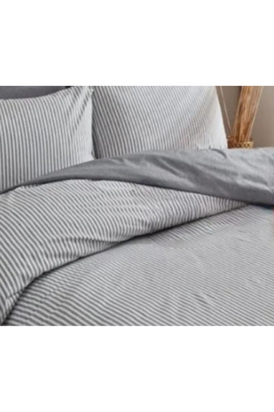 Genel Markalar Zebra Çizgili Desen Antrasit Tek Kişilik Nevresim Takımı Iki Yönlü Kullanım Çarşafı Düz Antrasit