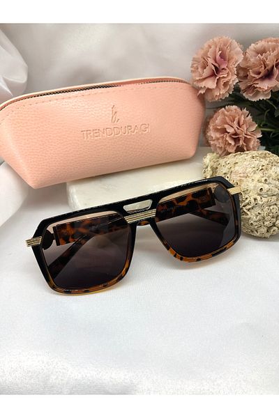 Di Caprio Rudni Gold Detailed Black Leopard Women's Sunglasses