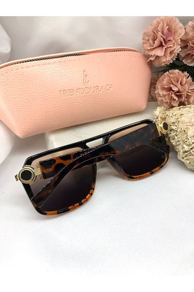 Di Caprio Rudni Gold Detailed Black Leopard Women's Sunglasses