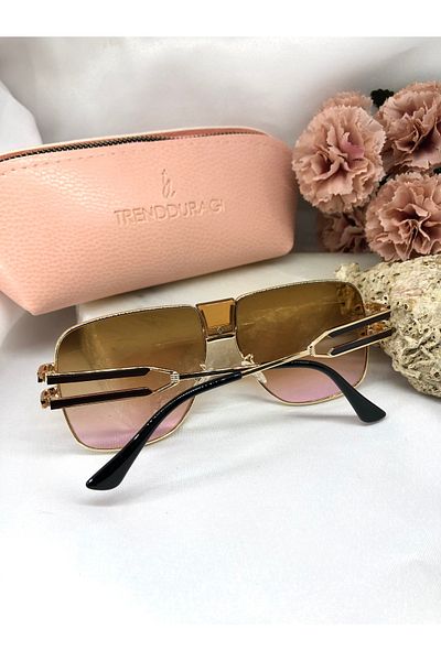 Di Caprio Fery Square Rectangle Yellow Pink Women's Sunglasses
