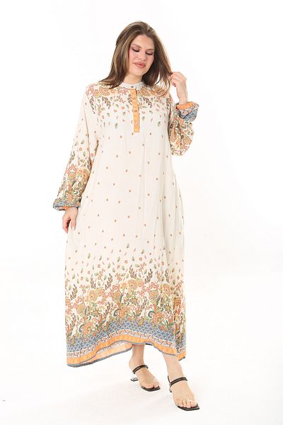 Şans Beiges Kleid aus gewebtem Viskosestoff mit Knopfleiste vorne und langen Ärmeln für Damen 65N36871