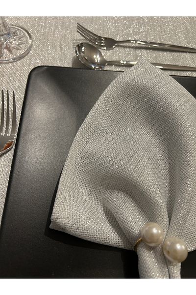 Zeren Home Set de 6 șervețele de servire din pânză cu sclipici, din țesătură fără îngrijire, argintii
