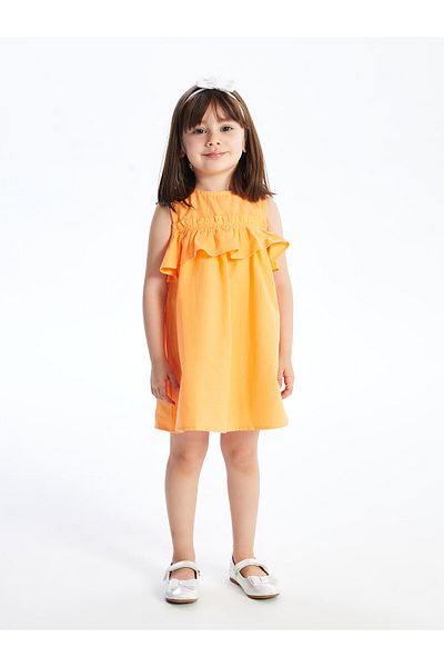 LC Waikiki Baby Girl's Dress - Crew Neck, Orange Flower Print, for Festival and Carnival S4aq80z1
