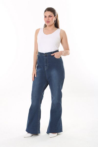 Şans Γυναικείο μεγάλου μεγέθους Navy Blue ψηλόμεσο τζιν Lycra 65N37844