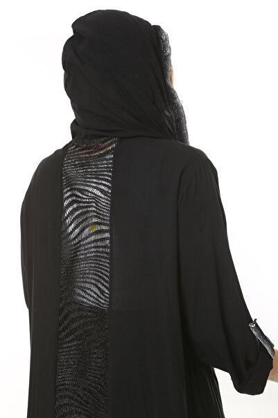 Şans Plus Size Black Lace and Glitter Hooded Cap and Trousers Set - 65N37878