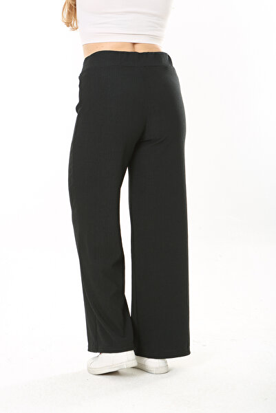 Şans Women's Large Size Black Wrap Pants with Elastic Waist 65N37888