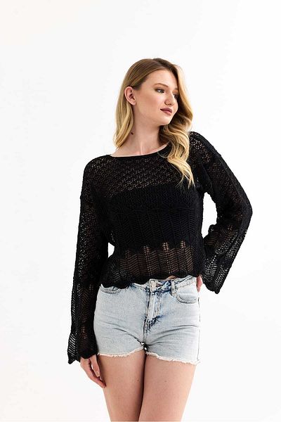 MODA MHE Pulover crop ajurat de sezon nou Moda MH