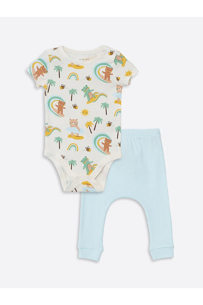 LC Waikiki LCW baby Bisiklet Yaka Kısa Kollu Baskılı Erkek Bebek Çıtçıtlı Bod...