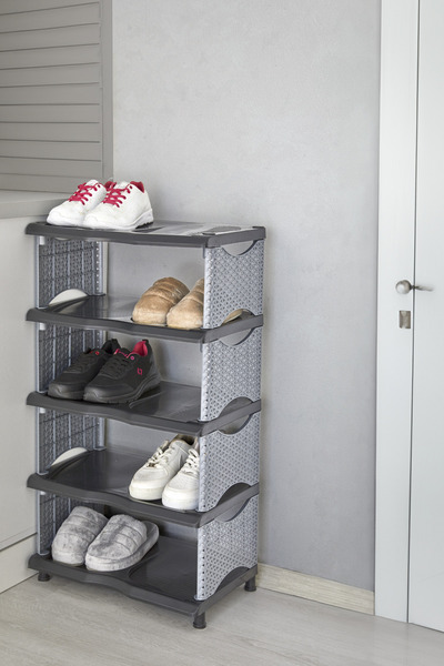 Arsimo 5 Katlı Plastik Hasır Ayakkabılık Raf | 10 Bölmeli Rattan Ayakkabılık