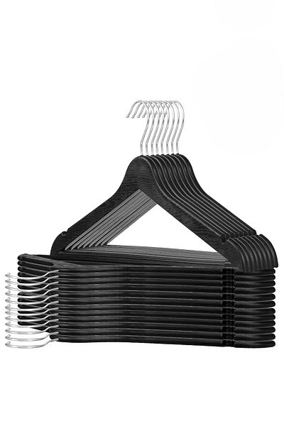 Dnz Set of 24 Black Wood Look Plastic Clothes - Clothes - T-Shirt Hanger