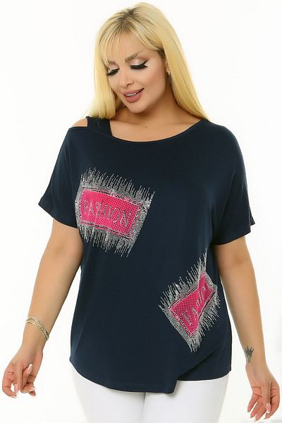 Kheos Boat Round Neck Window Shoulder Stone Printed Short Bat Sleeve Flexible Comfortable Cut Lycra Blouse