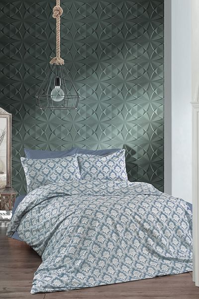 makiteks Σετ Παπλωματοθήκη και Μαξιλαροθήκη Maki Cotton Blue Oriental 160x220 cm