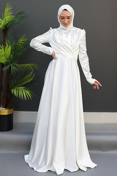 GİZ AGİYİM Giza Hijab Evening Dress White