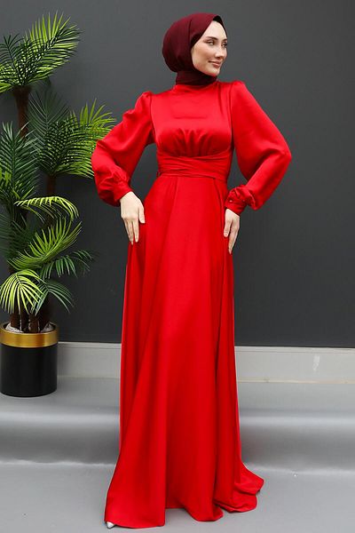 GİZ AGİYİM Cross Tie Waist Dress Red