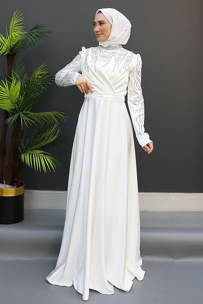 GİZ AGİYİM Giza Hijab Evening Dress White