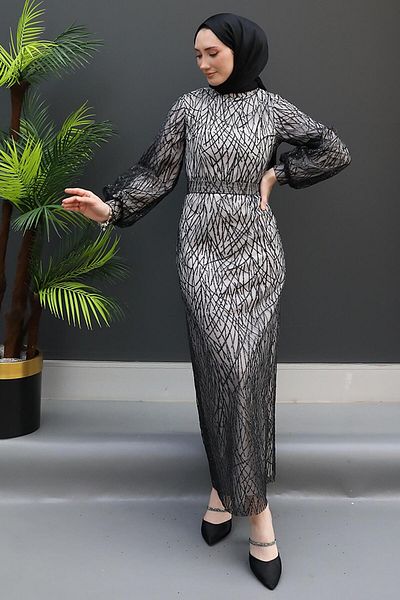 GİZ AGİYİM Farah Black Hijab Evening Dress