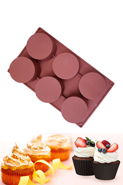 PASTRY PLANET Brown Silicone Large Muffin Cake Mold (6 Compartments)