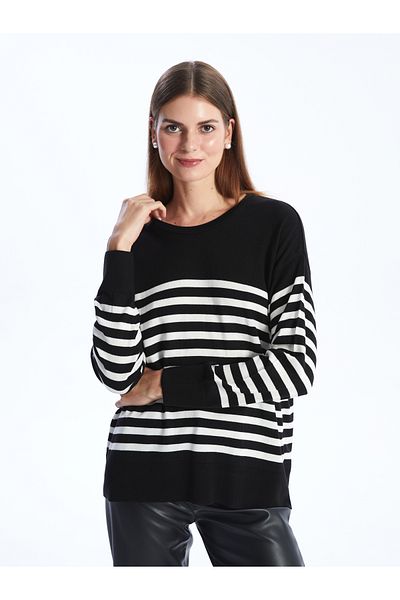 LC Waikiki Crew Neck Striped Long Sleeve Oversize Women's Knitwear Sweater
