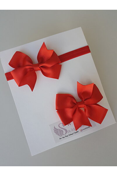 swan butik Kız Çocuk Bebek Bandana Toka Saç Bandı Kırmızı Saç Bandı Ve Toka L...