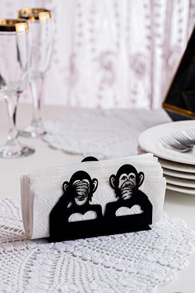 Doreline Three Monkey Motif Desktop Decorative Napkin Holder Towel Holder Black (dimension: 11 X 8.5)