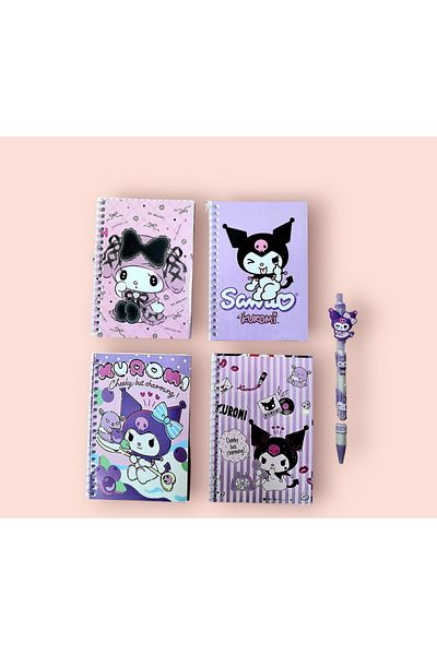 ÇİLEKHOMEAVM Kuromi 4-Piece Homework Notebook - Kuromi Notebook with Kuromi VERSATİL Pen Gift
