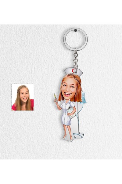 Bk Gift Kişiye Özel Hemşire Karikatür Anahtarlık - 2