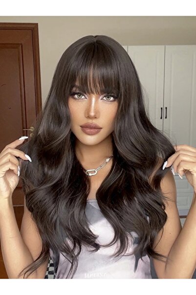 AKOLİFE Çikolata Kahve Perçemli Hafif Dalgalı Uzun Peruk - Gerçek Saç Dokusu