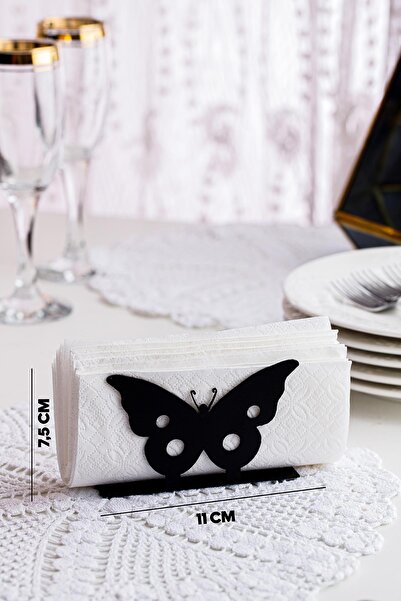 Doreline Kelebek Motifli Masaüstü Dekoratif Peçetelik Havluluk Siyah (ölçü:11 X 7,5)