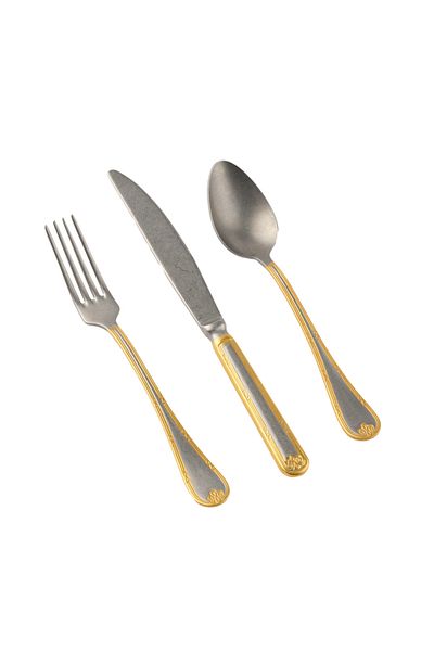 Hisar Infinity Gold 36 Piece Steel Knife Set - 6 Person Spoon Antique Decor
