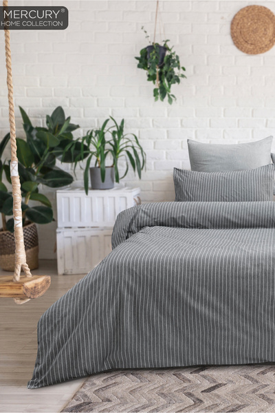 Mercury Line Double Smoked Duvet Cover Set |   Cotton Sheets with Elastic Band