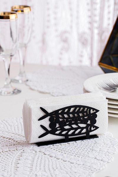 Doreline Fish Motif Desktop Decorative Napkin Holder Towel Holder Black (dimension: 12 X 7)