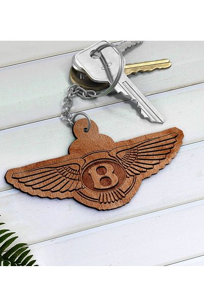 Bk Gift Bentley Logo Wooden Keychain-1