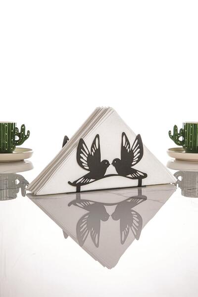 Doreline Bird Motif Desktop Decorative Napkin Holder Towel Holder Black