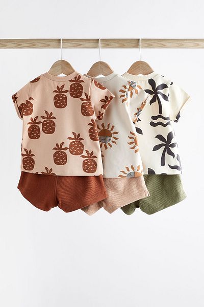 Next Baby Brown Khaki Pineapple Patterned Shorts Set - Short Sleeve Set of 3