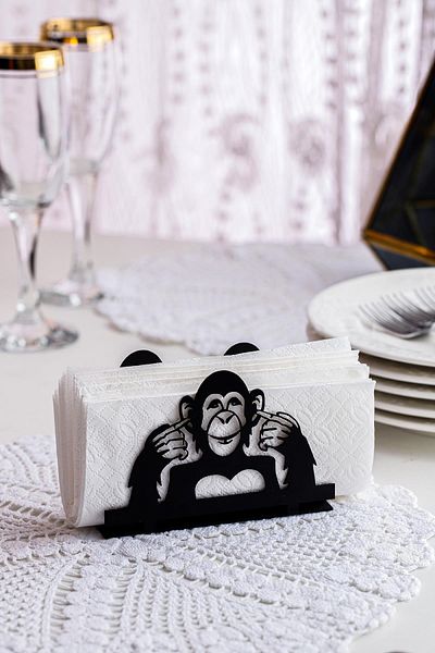 Doreline Three Monkey Motif Desktop Decorative Napkin Holder Towel Holder Black (dimension: 11 X 8.5)