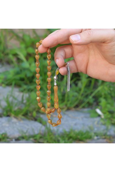 TESBİHCİBABA Misted Squeezed Amber Prayer Beads - Teardrop Cut