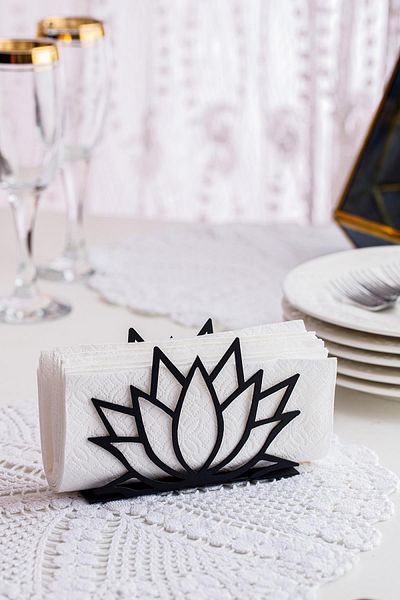 Doreline Lotus Flower Motif Desktop Decorative Napkin Holder Towel Holder Black (dimension: 12 X 8.5)